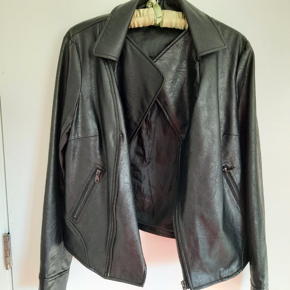 Black Faux Leather Moto Jacket - Daisy Fuentes - Moto Jacket - Faux Leather Coat